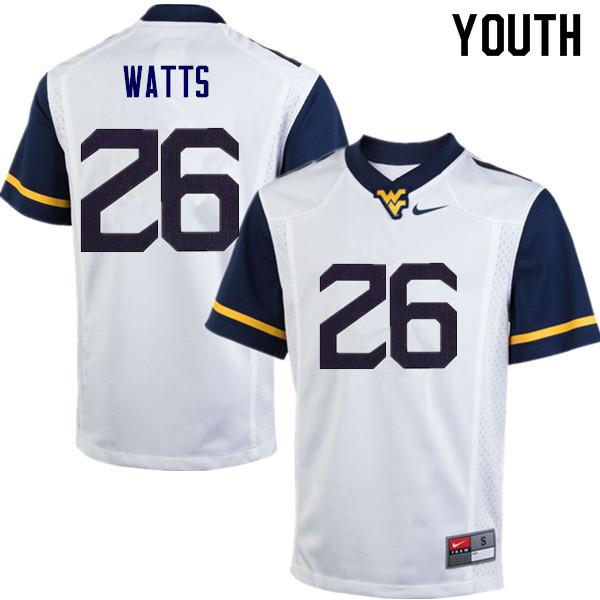 Youth #26 Connor Watts West Virginia Mountaineers College Football Jerseys Sale-White - Click Image to Close